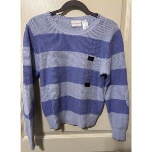 Vintage Y2K Liz Claiborne Waffle Knit Sweater Large Purple Striped Elbow Patches